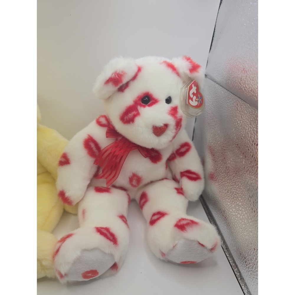 Ty Beanie Buddy Smooch Bear 2001 Lips Hearts Valentine Plush w/‎ Tag 14"